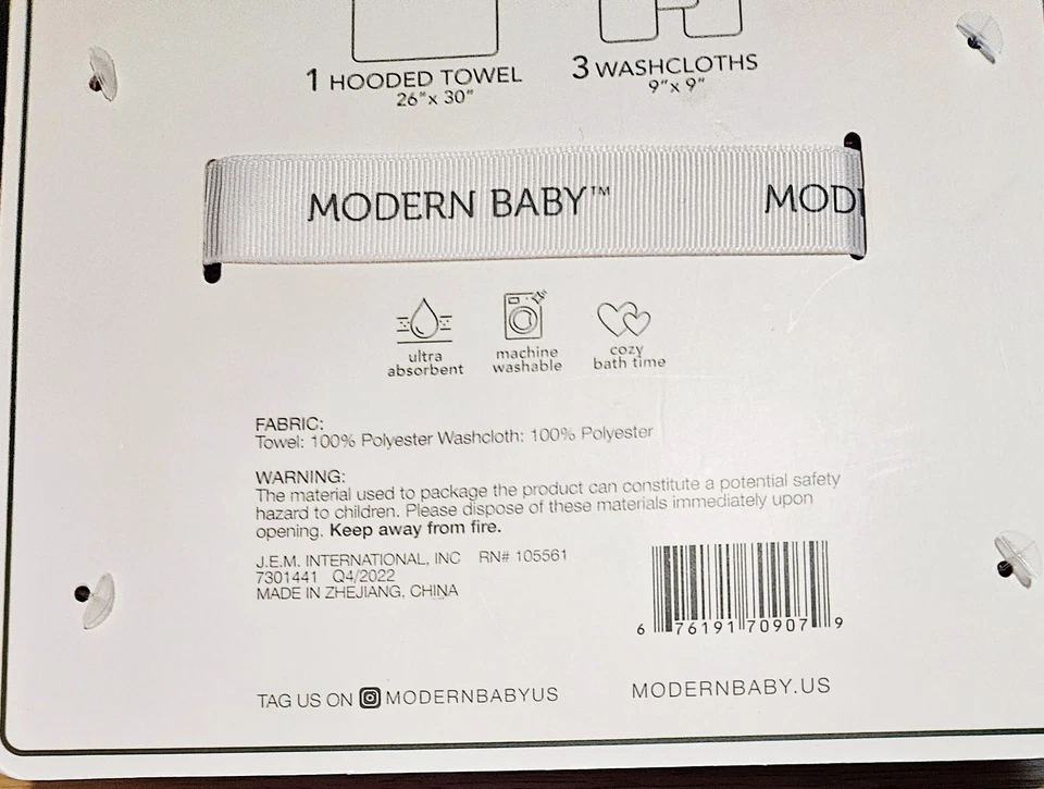 Toalla moderna con capucha para bebé y 3 paños Santa Navidad conjunto de 4 piezas nuevo con etiqueta Foto 4 de 4