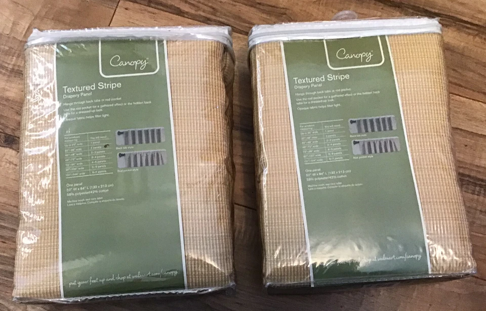 New Set Of 2 Canopy Textured Stripe Drapery Panels 52X84 Hangs 2 Ways Gold Wheat - Image 3 of 4