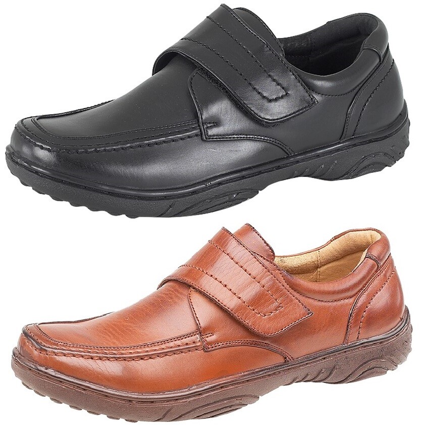 Nuevo Zapatos de Cimitarra Para Hombres Cierre Táctil Ligeros Informales Forrados de Cuero Ajuste Ancho Talla