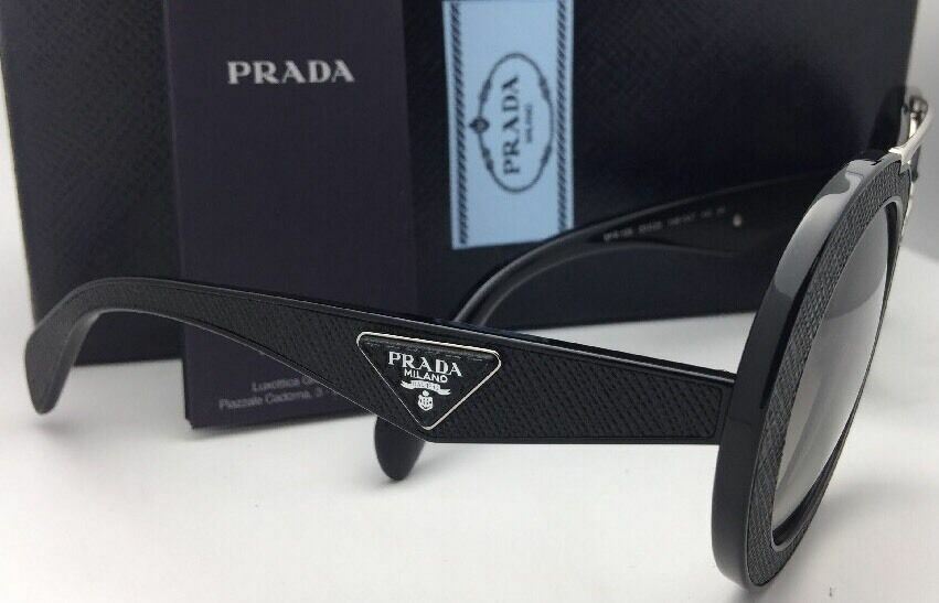 New PRADA Sunglasses SPR 15S 1AB-0A7 Black Leather & Silver Frames