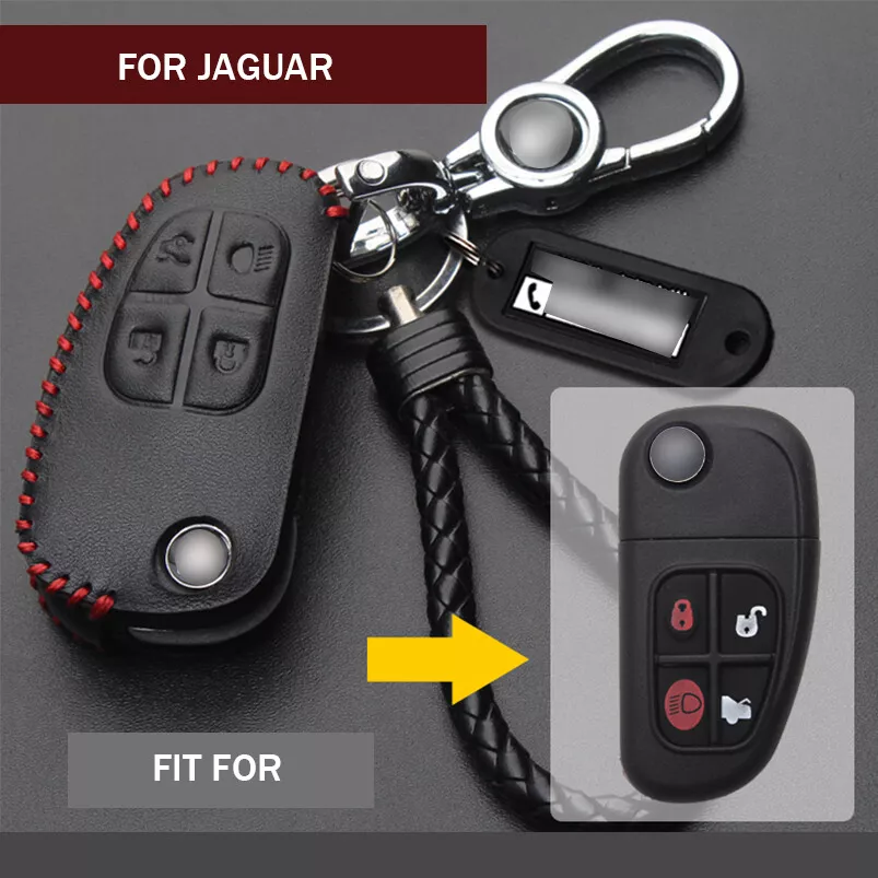 Genuine Leather Remote Flip Car Key Fob Case Cover For Jaguar X-Type S-Type  XJ8