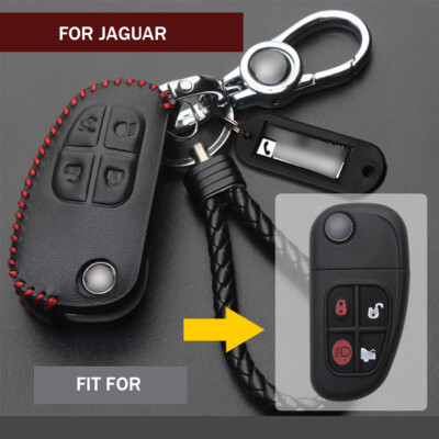 Genuine Leather Remote Flip Car Key Fob Case Cover For Jaguar X-Type S-Type XJ8