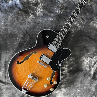 L5 Electric Guitar Semi Hollow Sunburst Flamed Maple Top F Hole Jazz Guitar