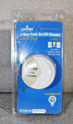 Leviton 6683-IW 3-Way Push On/Off Dimmer 600W Incandescent Ivory/White
