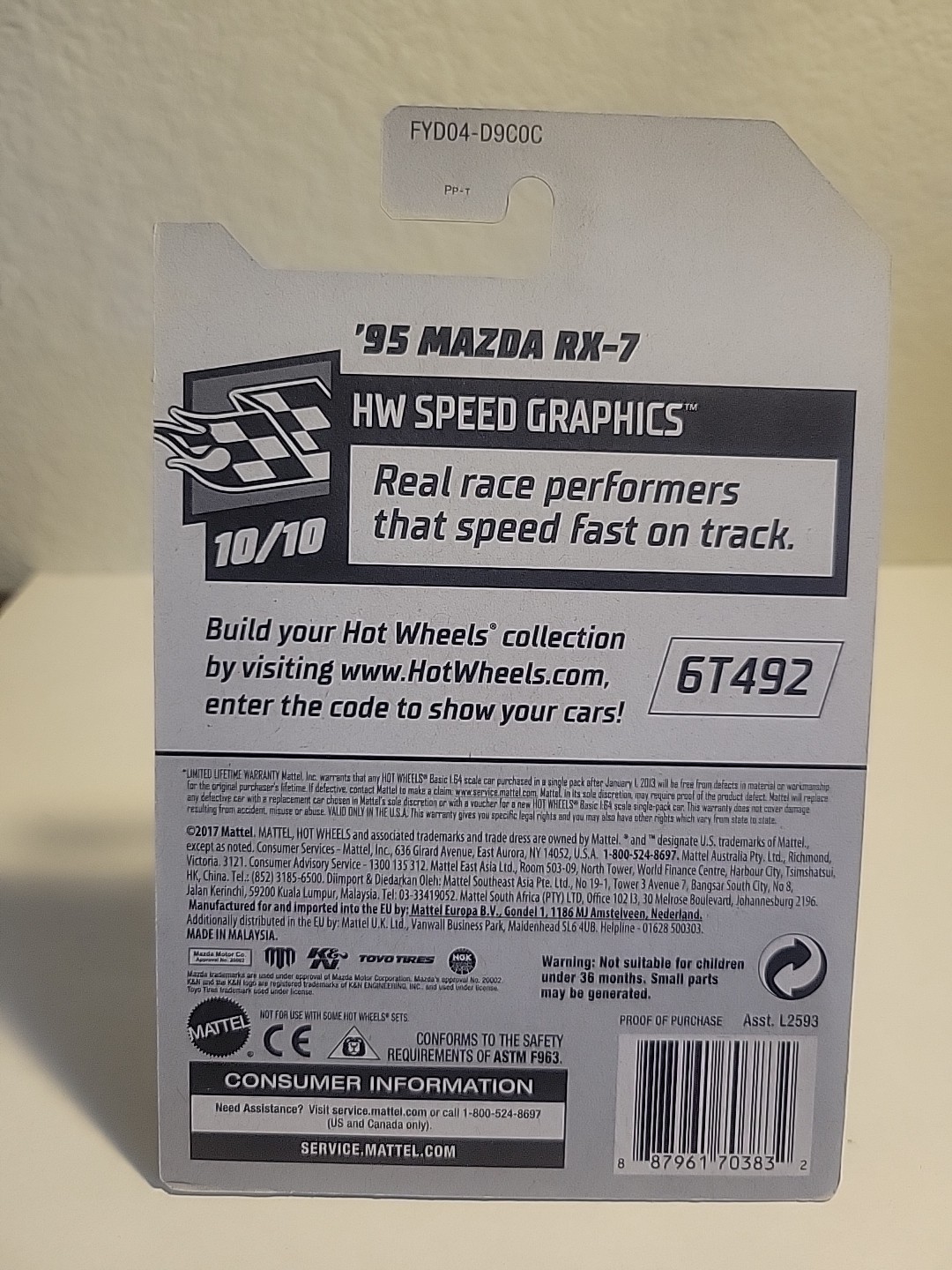 2017 Hot Wheels Speed Graphics 95 Mazda RX-7 Black SLIGHT DAMAGE ON CARD BOTTOM 