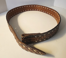 Vtg Hand Tooled Brown Leather Belt Bridle Cowhide Sz 32 NO Buckle