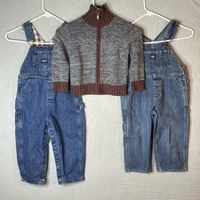 Toddler Bundle Size 3T/36 Months Lot of 3 Osh Kosh Overalls & Tea Knit Sweater