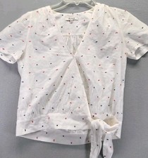Madewell Women's Wrap Clipdot Short-Sleeve Tie Front Top Size XXS