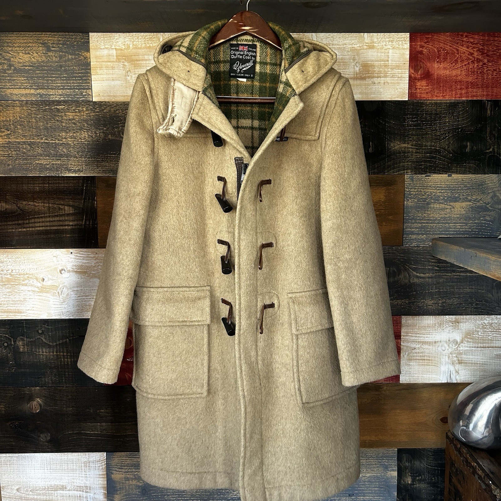 Vintage Gloverall Duffle Coat Made in England Wool Tartan Lined Toggle Womens M