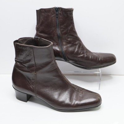 Munro American Womens Brown Leather Square Toe Block Heel Ankle Boots Size 10 M