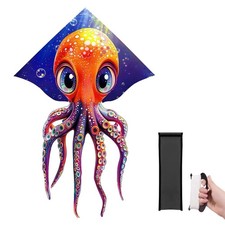 Large 5.5ft 3D Octopus Kite with Tail  328ft String, Easy Fly Stunt Kite wit...