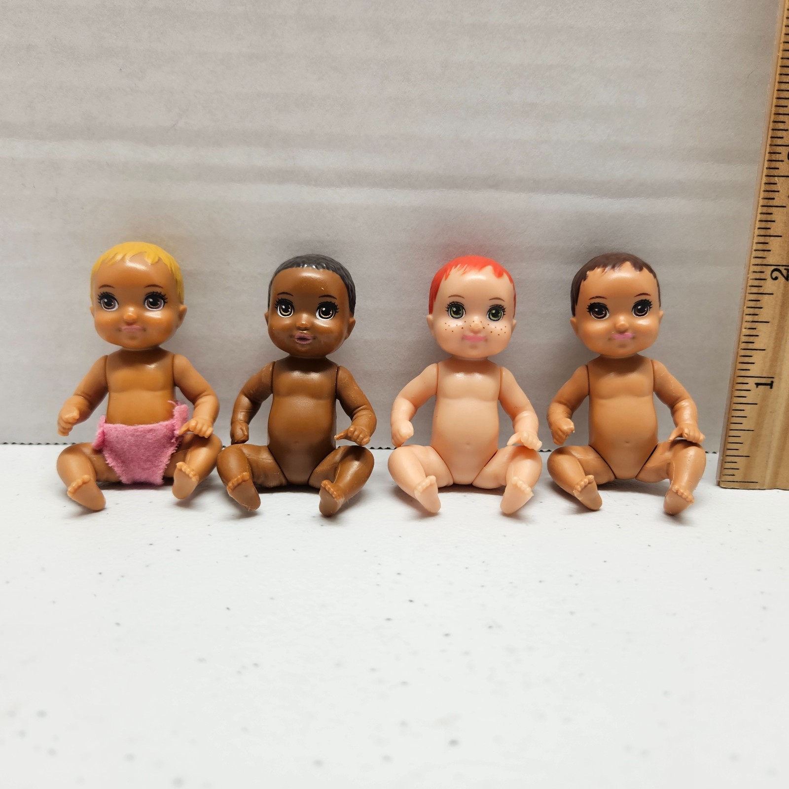 Barbie BABY DOLL LOT of 4 - Skipper Babysitters Inc Babies Red Hair Black AA