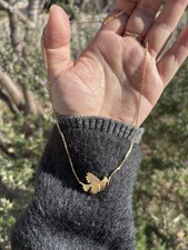 18k Yellow Gold Dove of Peace Necklace With Natural Pink Diamond