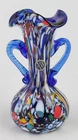 Mid Century Italian Murano Multicolor End Of Day Art Glass Double Handle Vase
