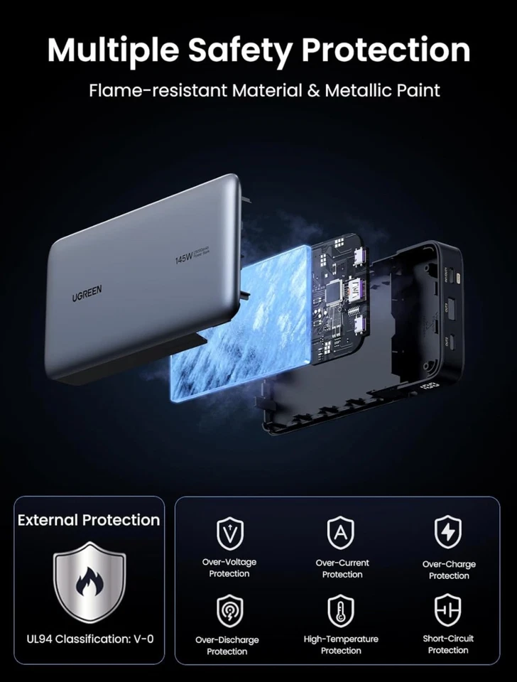 Banco de alimentación para portátil 145 W 25000 mAh, 140 W PD3.0 carga rápida, cargador portátil de 3 puertos Foto 3 de 4