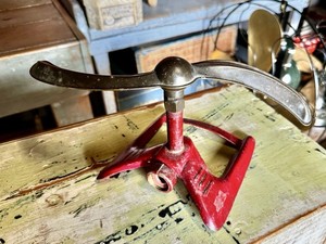 Vintage Art Deco Style Lawn Sprinkler Red Base, Brass Propellor Spray Arms