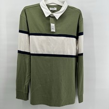 Goodfellow  Co Mens Long Sleeve Rugby Polo Shirt Green - Size Large - NWT