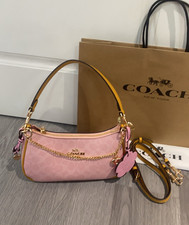 NWT Coach Gold Powder Pink Teri Shoulder Bag Signature with Charms CEA20