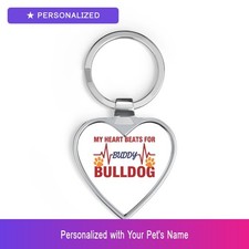 Custom Bulldog Paw Print Heartbeat Keychain Personalized Pet Name Pet Lover Gift