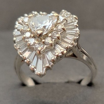 14K W.G. Ring Has .50ct Heart Dia. With 12 Round & 28 Tapered Baguette-3ct. T.W.