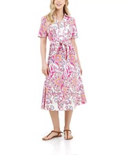 Fever Women's Dress Sz L Button Front Tie Waist Midi