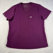 FIGS Catarina Scrub Top Women L Deep Purple V-Neck 1-Pocket Technical Collection