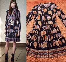 NWOT Tory Burch Silk V-Neck Pleated Paisley Knee Length Dress. Size 10/M