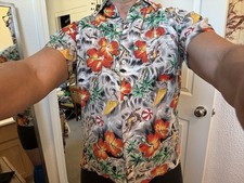 Vintage Aloha Hawaiian Style Small Rayon Loop Collar Shirt Made In Japan