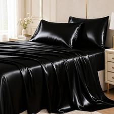 Satin Sheets Queen, 4-Piece 14-Inch Deep Pocket Sheet Set OEKO-TEX Certified S