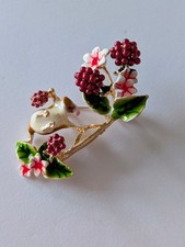 Adorable Enamel Field Mouse & Blackberry Brooch Pin