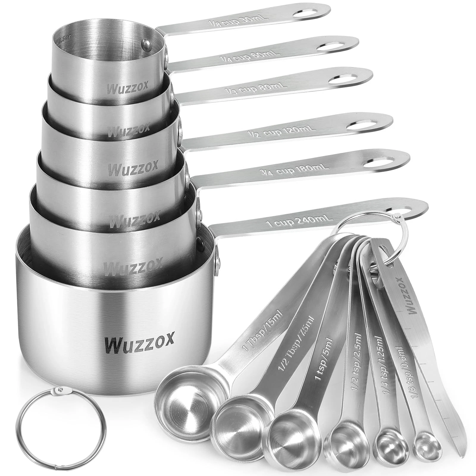 Wuzzox Stainless Steel Measuring Cups & Spoons Set of 13, Stackable Metal Measur