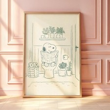 Funny Dog Reading Newspaper Poster, Minimal Bathroom Wall Art