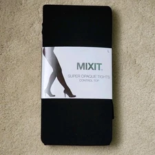 New Mixit Super Opaque Tights with CONTROL TOP - Black Size Large