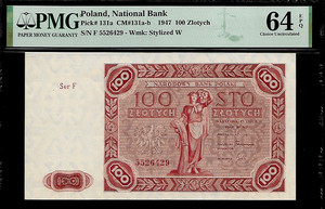 Poland 100 Zlotych 1947 PMG 64 EPQ UNC Pick #131a Series F National Bank