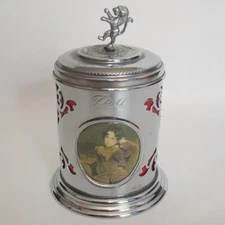 Mid Century Chrome Tea Caddy With Lion Handle Lid Medieval Style Tin
