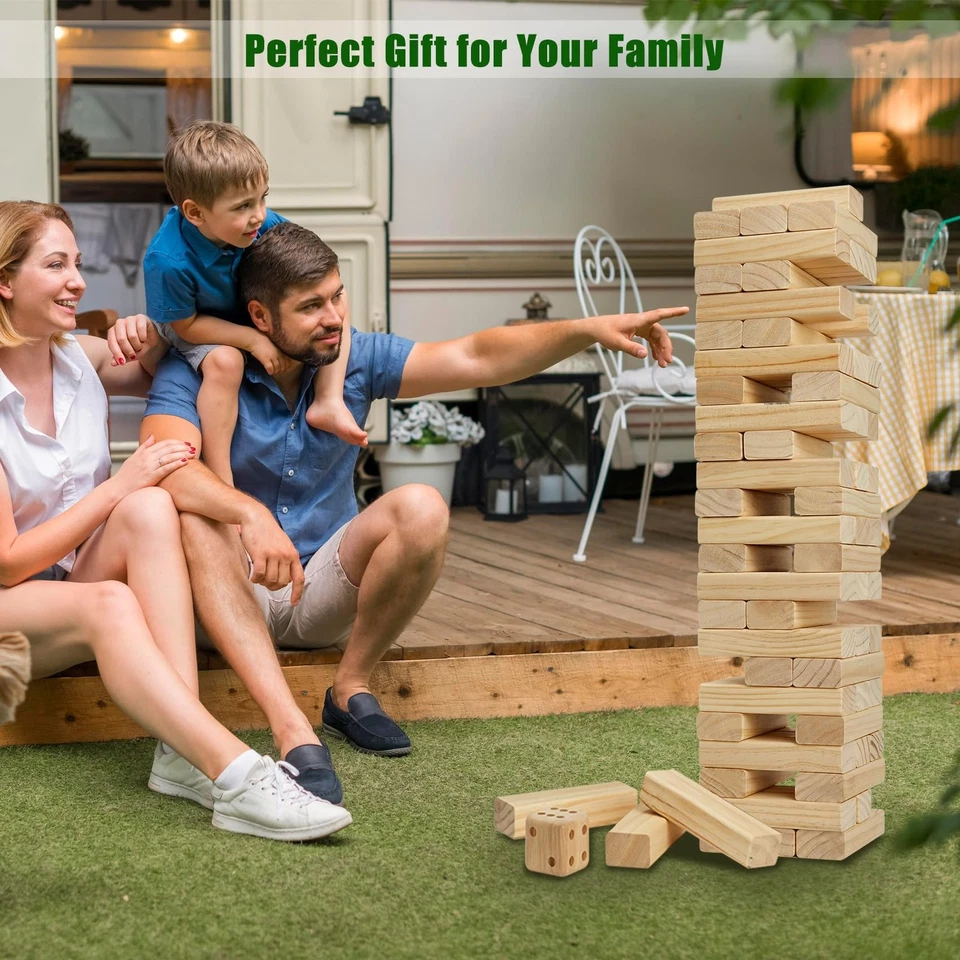 57PCS Wooden Tumble Tower Stacking Game for Backyard Lawn Beach Fun - Image 4 of 4
