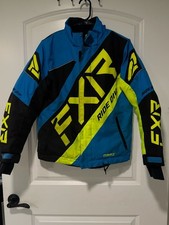 FXR Snowmobile Jacket Neon Blue Black Hi Vis Moto Gorpcore Youth Size 12
