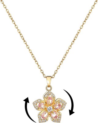 Necklace for Women Gold Flower Fidget Rotatable Crystal Silver pink 