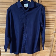 Charles Tyrwhitt Non-Iron Slim Fit Blue Solid Cotton Dress Shirt 17.5/34