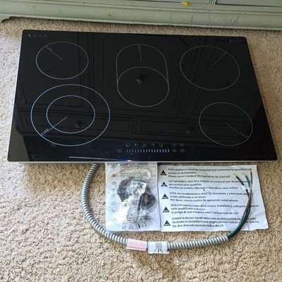 Karinear KNC-D58454 30in Black Glass Electric Ceramic Hob 5 Burner Touch 240V