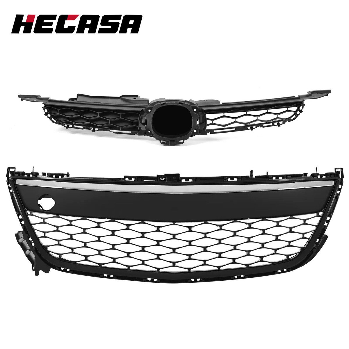 パーツ mssao Front Bumper Upper+Lower Grille Black w/Chrome Molding For Mazda