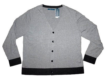 Perry Ellis Mens Cardigan Sweater BIG 2X Stretch Smoke Heather Gray NWT