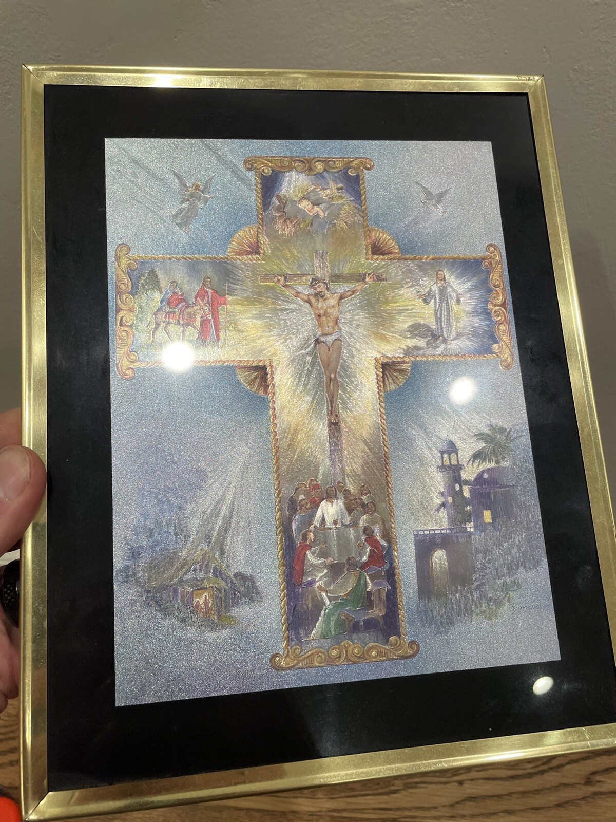 Vintage Jesus Life Birth Crucifixion Reflective Gold MCM Catholic BL