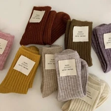 5 Pairs Wool Warm Thick Crew Knit Fuzzy Cozy Socks Women Colors Boot Soft Winter