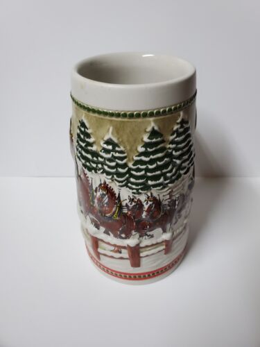 Budweiser Beer Mug - Snowy Winter's Eve Clydesdales Budweiser Ceramarte Stein LE - Picture 3 of 5