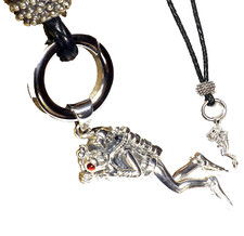 Peter Stone 925 Silber Taucherschmuck echt Lederkette Taucher 3D Granat Maritim