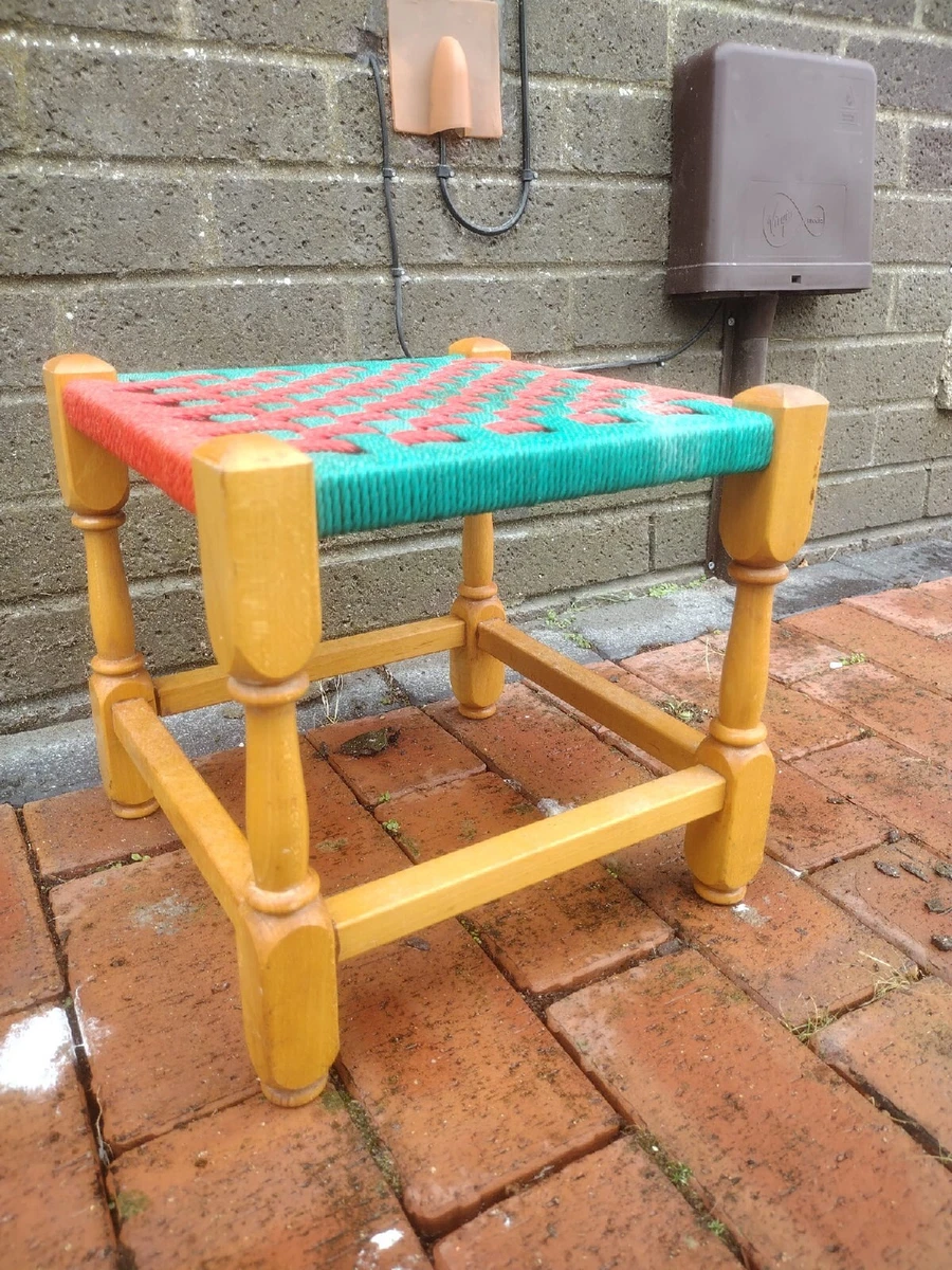Vintage Wooden Woven Wicker Rattan Foot Stool eBay