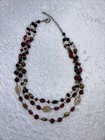 3 Strand Red, Pink, White, Clear, And Brown Beaded Necklace W Gold Colored Metal — photo 2