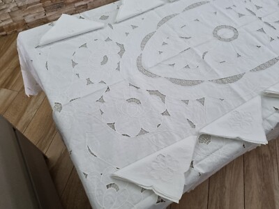 Rich Tablecloth x18 Large Size Pure Cotton Embroidery Machine Carve 175X385cm