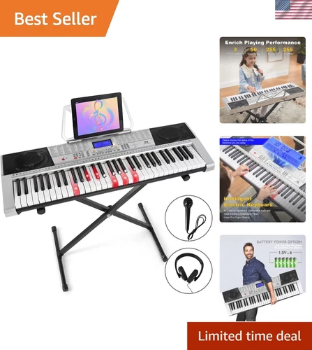 Beginner-Friendly Electric Piano Keyboard with Lighted Keys and Accessories Set